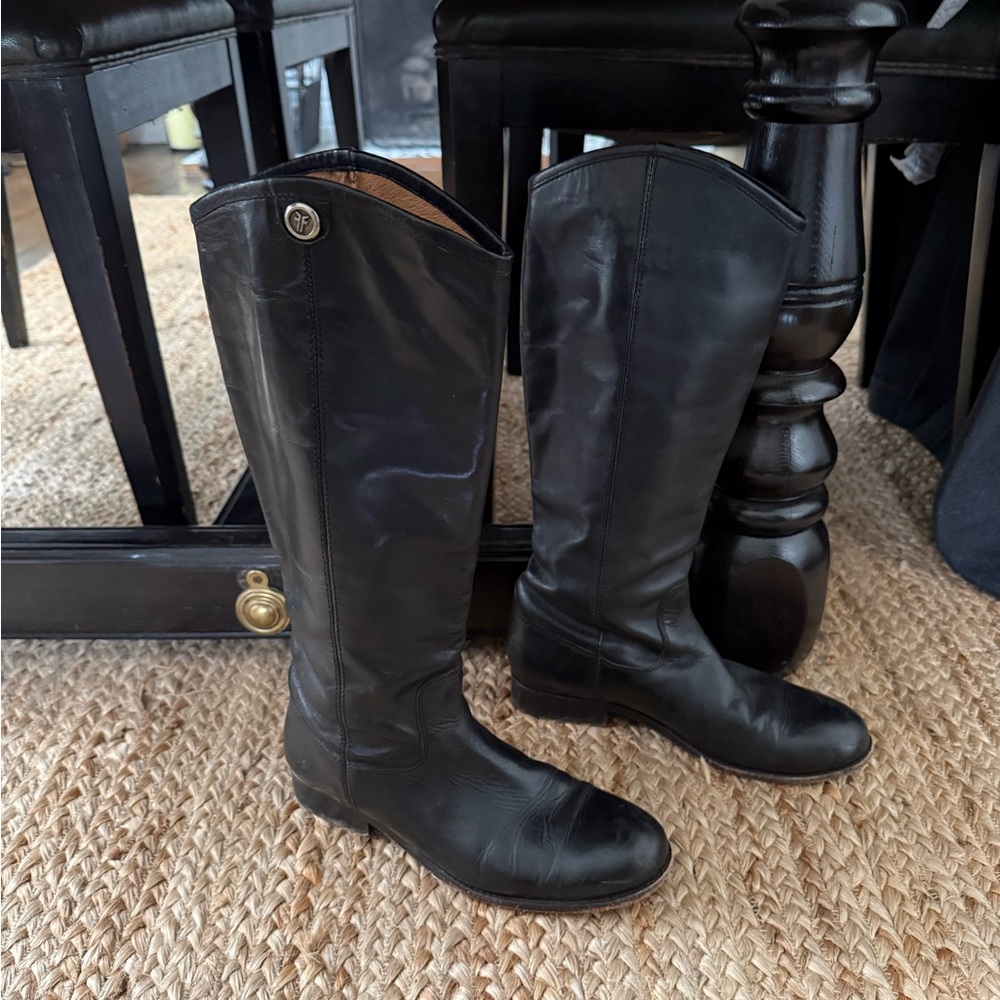Frye Black Leather Melissa Riding Boots